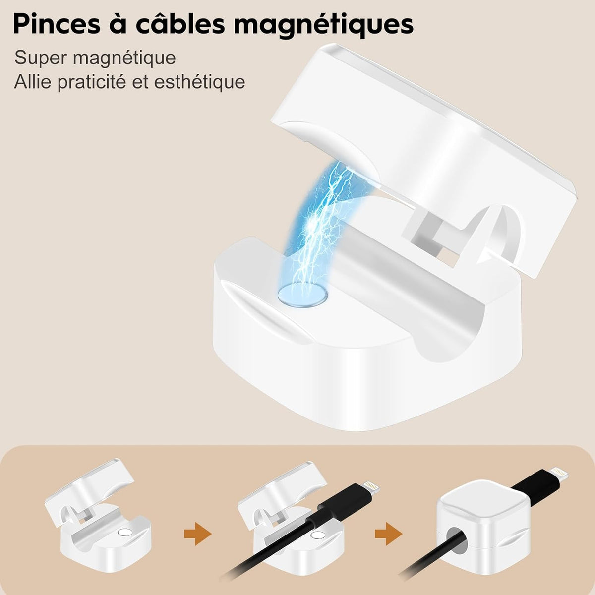 Lot de 6 Supports de Câbles Magnétiques